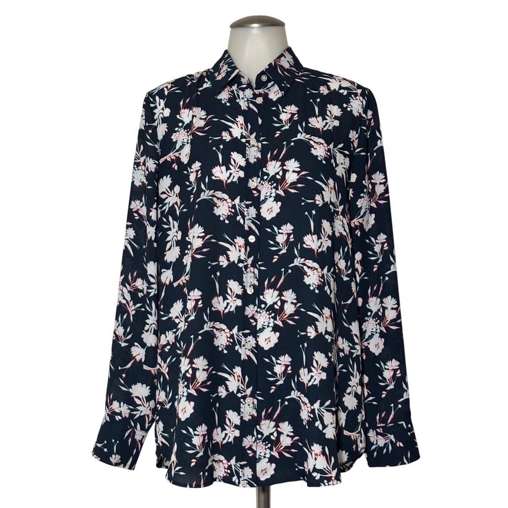 Banana Republic Dillon Classic Fit Shirt Womens M Navy Floral Long Sleeve NWoT